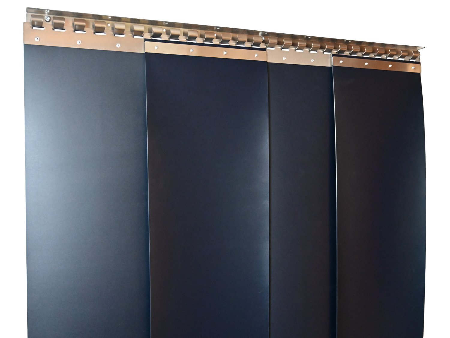 Welding protection PVC strip curtain, slats 300 x 2 mm green matt (ISO 25980), height 1.50 m, width 1.00 m (0.90 m), galvanised Welding protection PVC strip curtain, slats 300 x 2 mm green matt (ISO 25980), height 4.50 m, width 5.00 m (4.10 m), galvanised