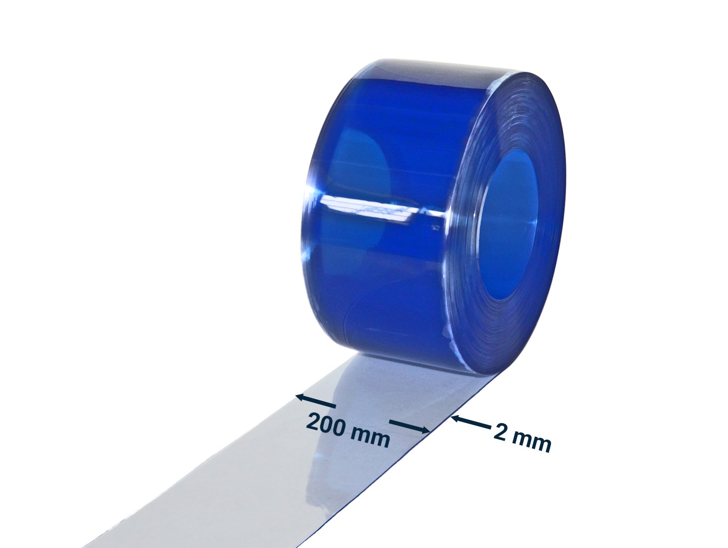 PVC strips in rolls, 2 x 200 mm, 50 m, transparent