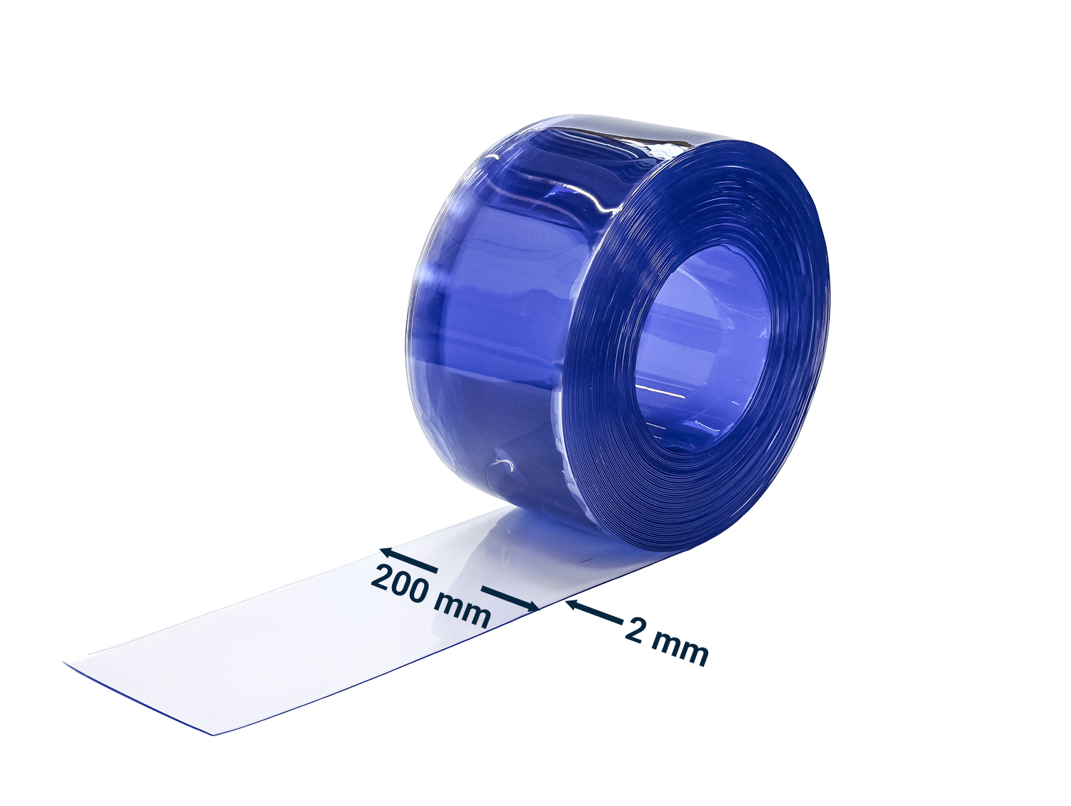 PVC strips in rolls, 2 x 200 mm, 50 m, transparent