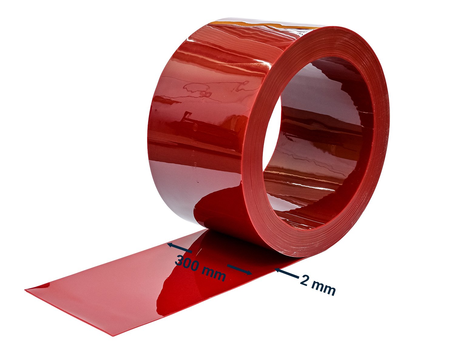 PVC strips red transparent, smooth, 2 x 300 mm, (welding protection EN1598)