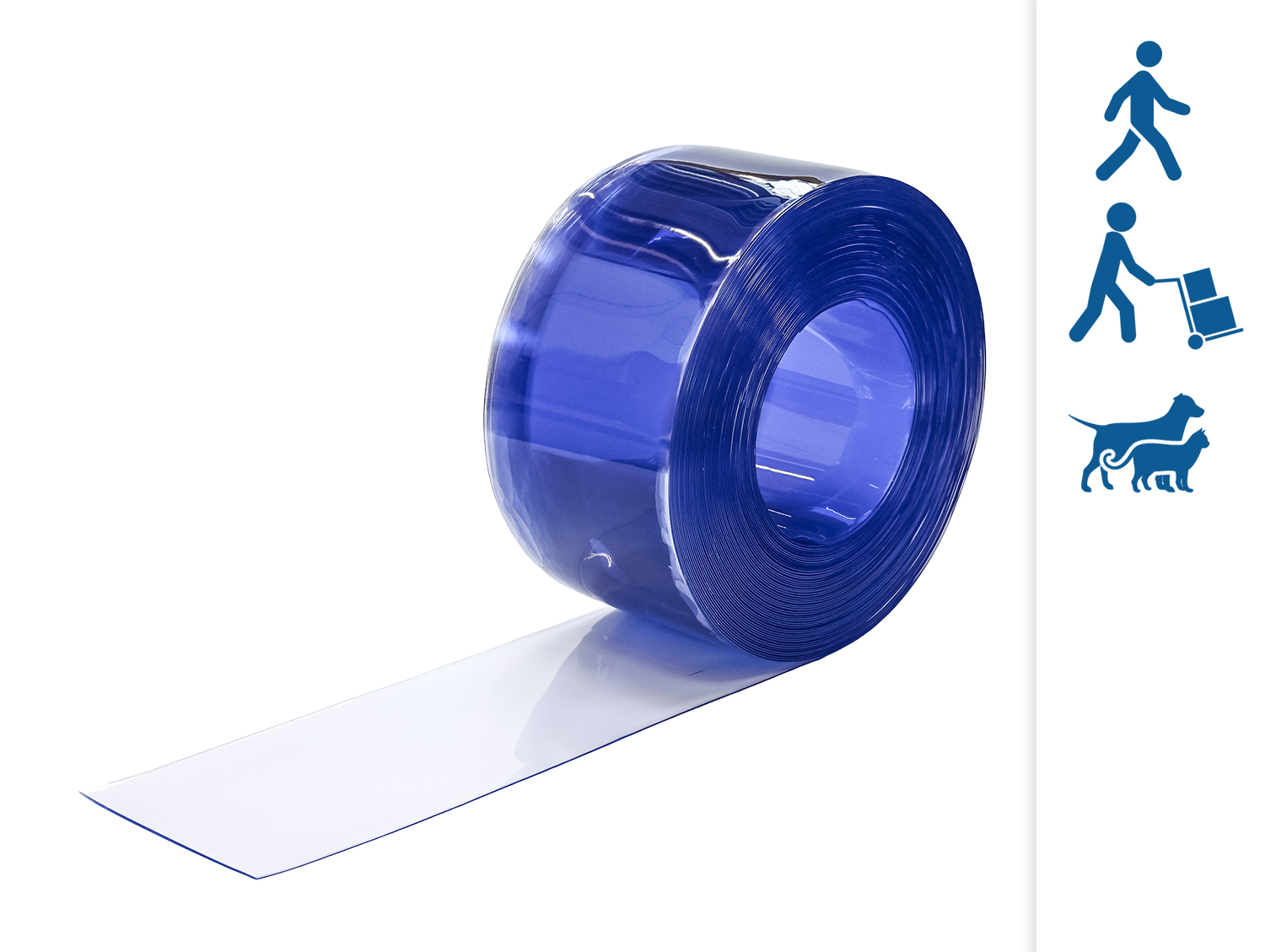PVC strips in rolls, 2 x 200 mm, 50 m, transparent