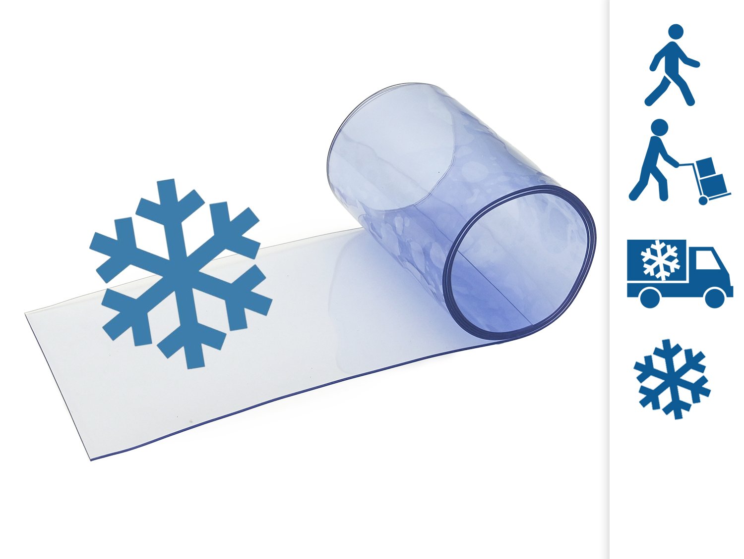 PVC strips transparent, smooth, 2 x 200 mm, freezer range cold resistant temperature resistance +30/-25°c