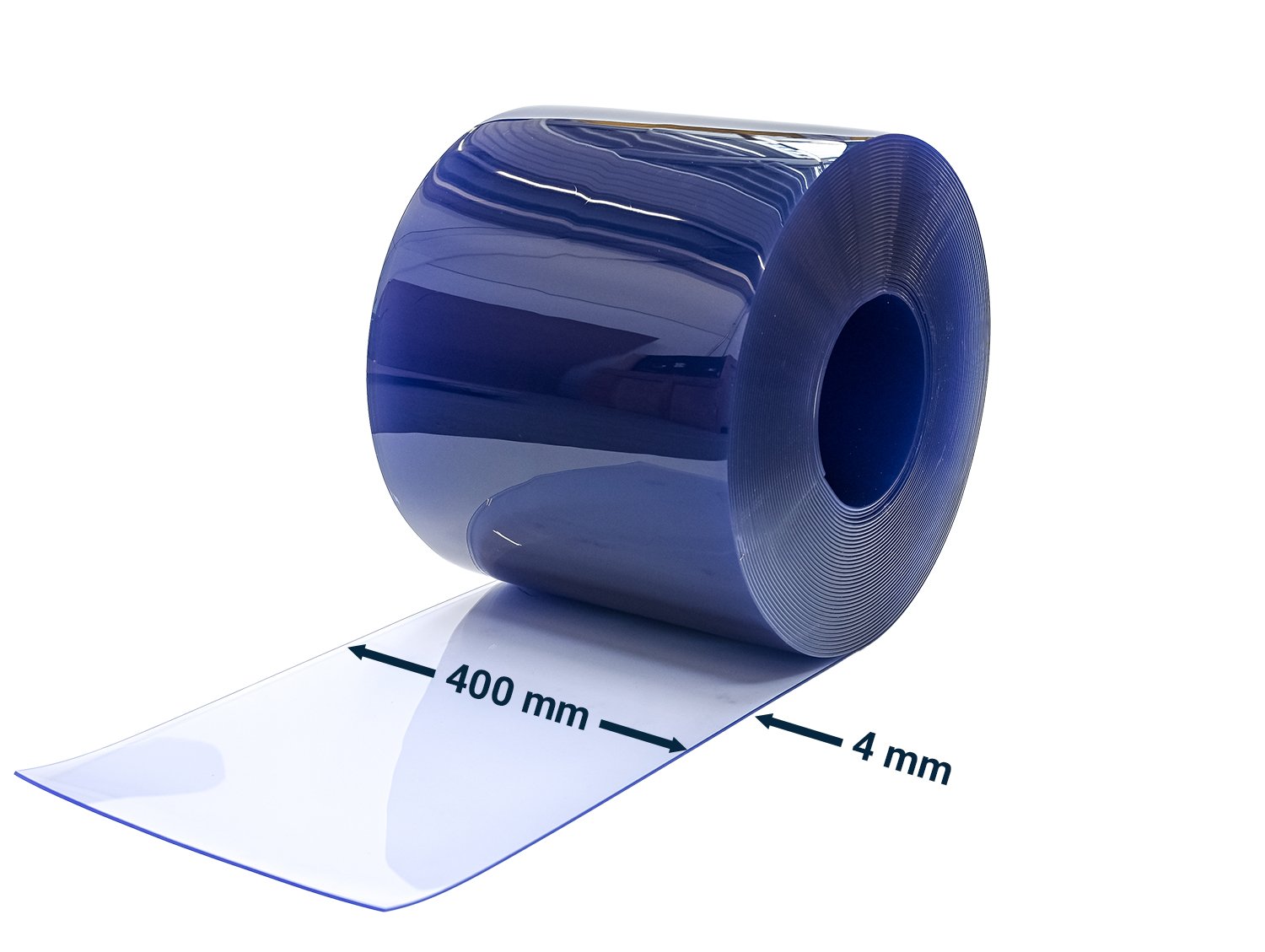 PVC strips in rolls, 4 x 400 mm, 50 m, transparent