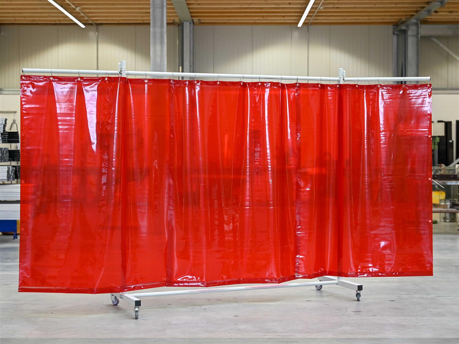 Mobile screen with swivel arms, 3 parts, tarpaulin 0.4 mm, red-transparent